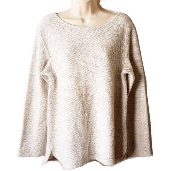 *50off3* NWOT H&M Wide Neck Sweater Rounded Split Hem M Oatmeal Heather - Picture 1 of 4